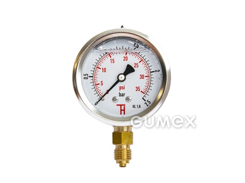 Glyzerin-Manometer mit Bodenauslass, 63mm, Außengewinde G 1/4", 0-2,5bar, -40°C/+60°C, 